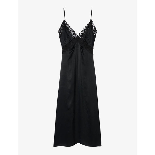 Sandro Lace-trim open-back woven maxi dress