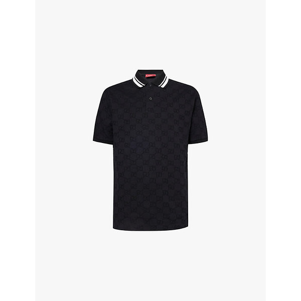  Gucci Logo-embroidered contrast-collar stretch-cotton polo shirt