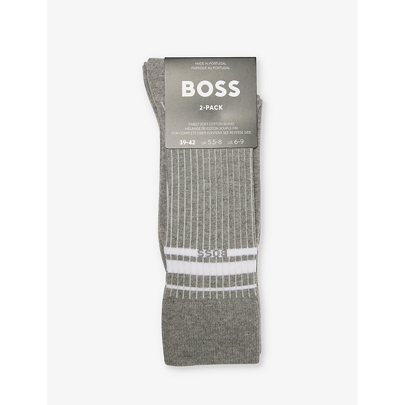  Boss Stripe-pattern pack of two stretch-cotton blend socks