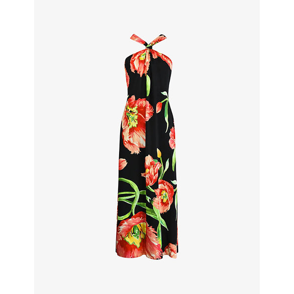 Ro&Zo Halterneck floral-print woven midi dress | RO&ZO