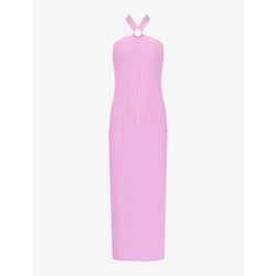 Ro&Zo Circular-buckle halter-neck knitted maxi dress | RO&ZO