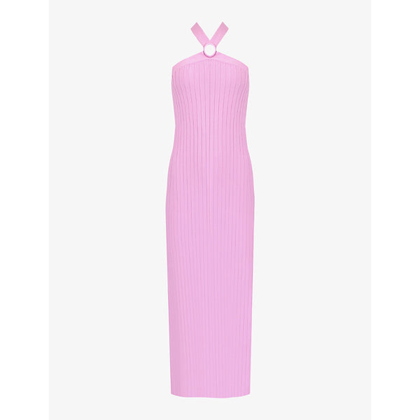 Ro&Zo Circular-buckle halter-neck knitted maxi dress | RO&ZO