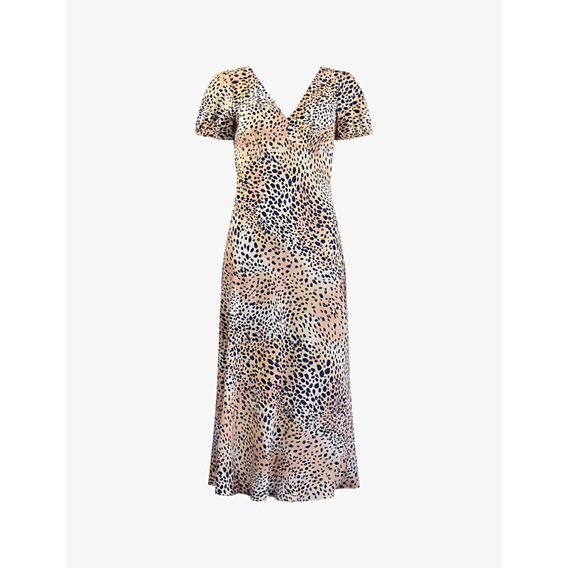 Ro&Zo Leopard-print short-sleeved woven midi dress | RO&ZO