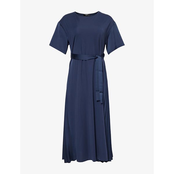 Weekend Max Mara Contrast belt-tie flared-hem stretch-woven blend midi dress