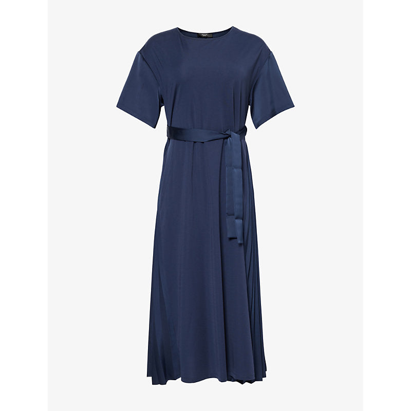 Weekend Max Mara Contrast belt-tie flared-hem stretch-woven blend midi dress | WEEKEND MAX MARA