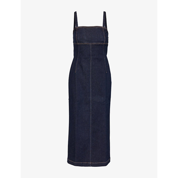 Weekend Max Mara Square-neck contrast-stitch stretch-denim midi dress