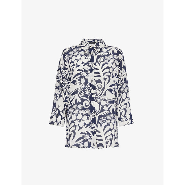  Weekend Max Mara Floral-print relaxed-fit silk-crepe shirt