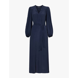 Weekend Max Mara Puff-shoulder V-neck woven midi dress | WEEKEND MAX MARA