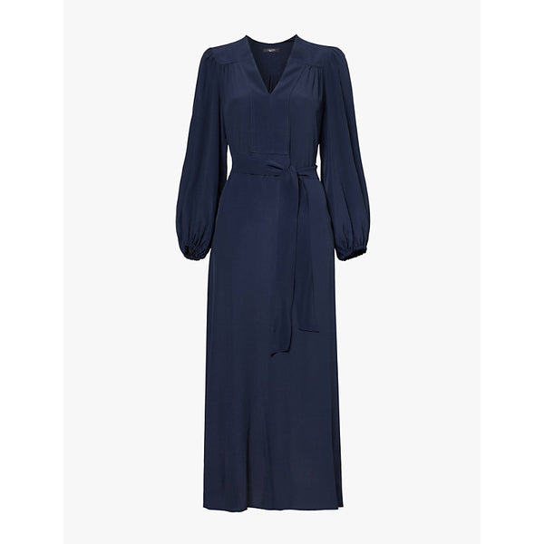 Weekend Max Mara Puff-shoulder V-neck woven midi dress