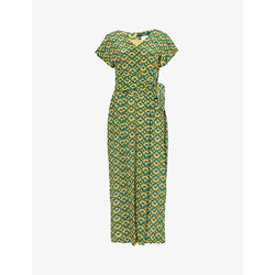  Weekend Max Mara Graphic-pattern V-neck silk-crepe jumpsuit