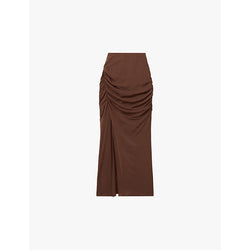  Reiss Lisa slim-fit high-rise ruched stretch-woven midi skirt