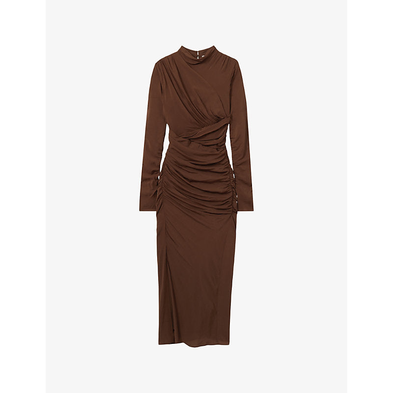  Reiss Kelly high-neck ruched strech-jersey midi dress