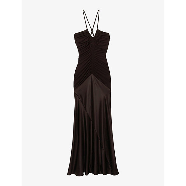  Reiss Paula plunge-neck jersey and satin maxi dress