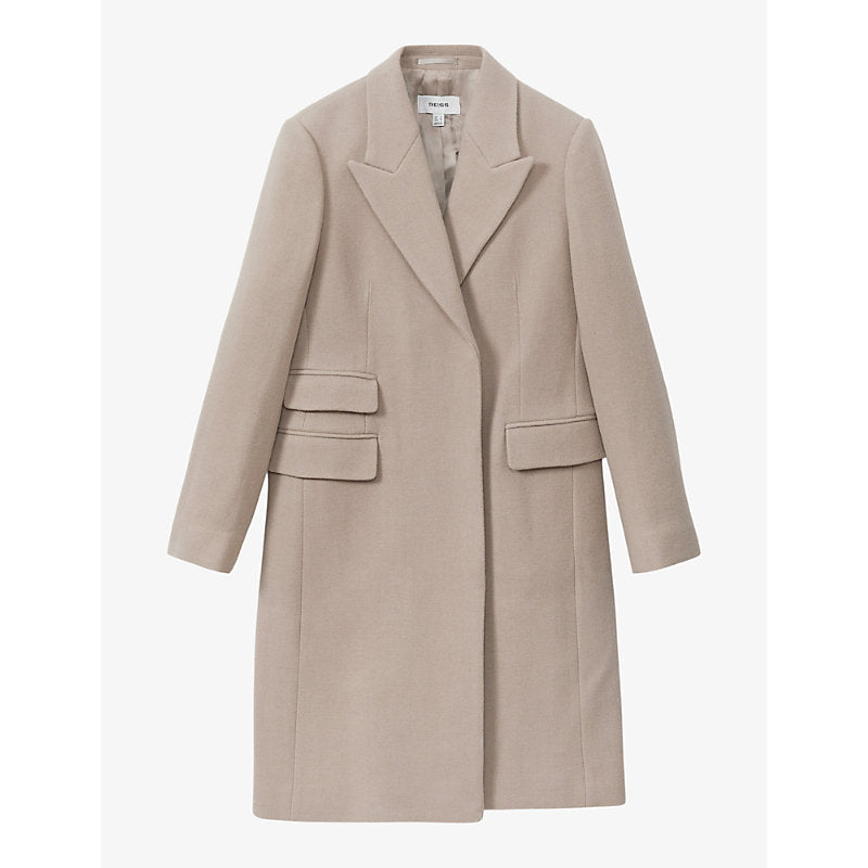 Womens Reiss Louis peak-lapel single-breasted wool-blend coat