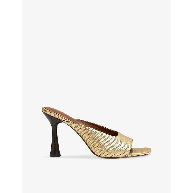 Reiss Justine metallic leather heeled mules