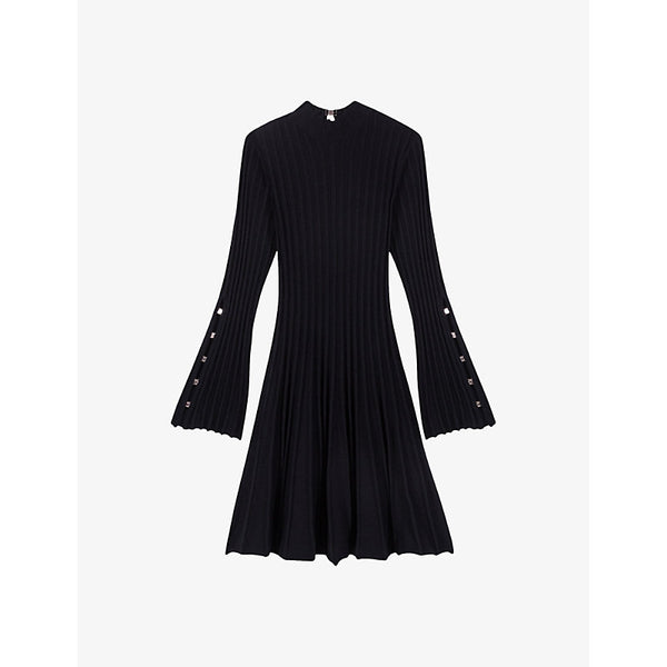 Maje Flared-cuff long-sleeve stretch-knit mini dress