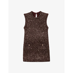 Maje Round-neck sparkle-embellished sleeveless woven mini dress | MAJE