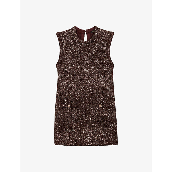 Maje Round-neck sparkle-embellished sleeveless woven mini dress