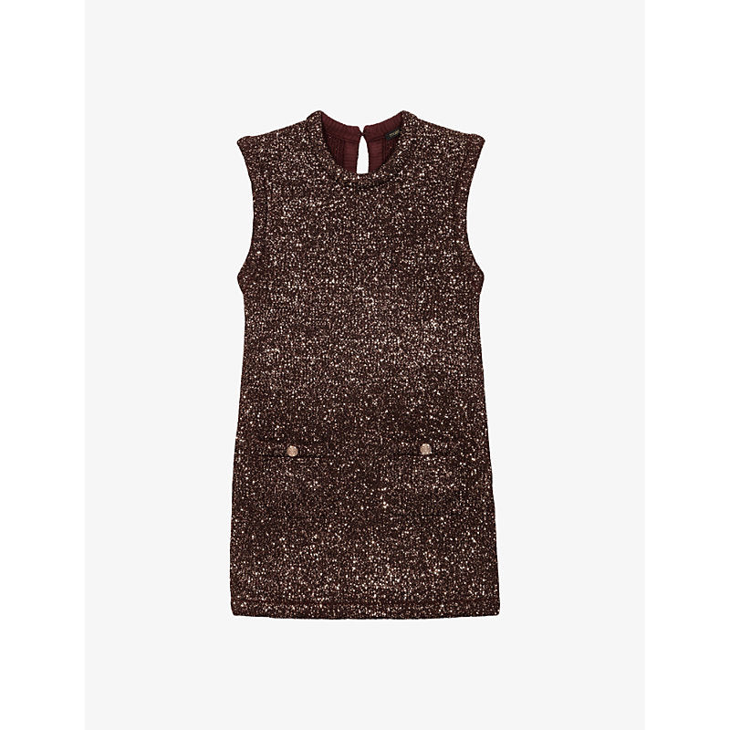 Maje Round-neck sparkle-embellished sleeveless woven mini dress | MAJE