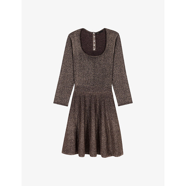 Maje Scoop-neck flared-skirt stretch-knit mini dress