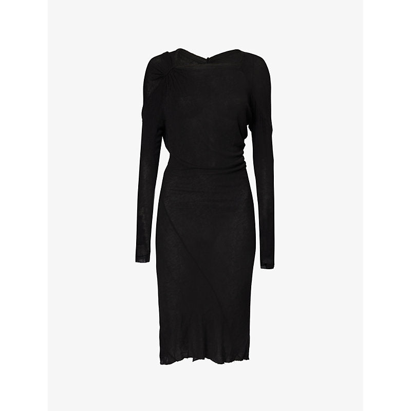 Marc Lebihan Asymmetric-neckline long-sleeves  stretch-woven blend mini dress | MARC LEBIHAN