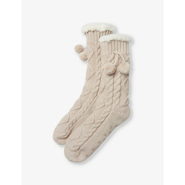 The White Company Pom-Pom Cable-Knit Slipper Socks