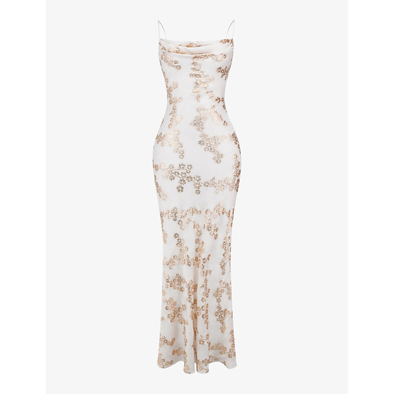 House Of Cb Capriana floral-embroidered satin maxi dress | HOUSE OF CB