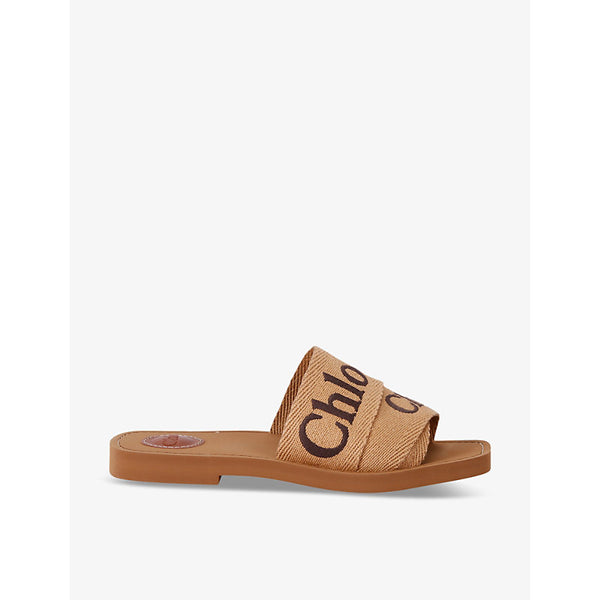 Chloe Woody logo-print linen sliders