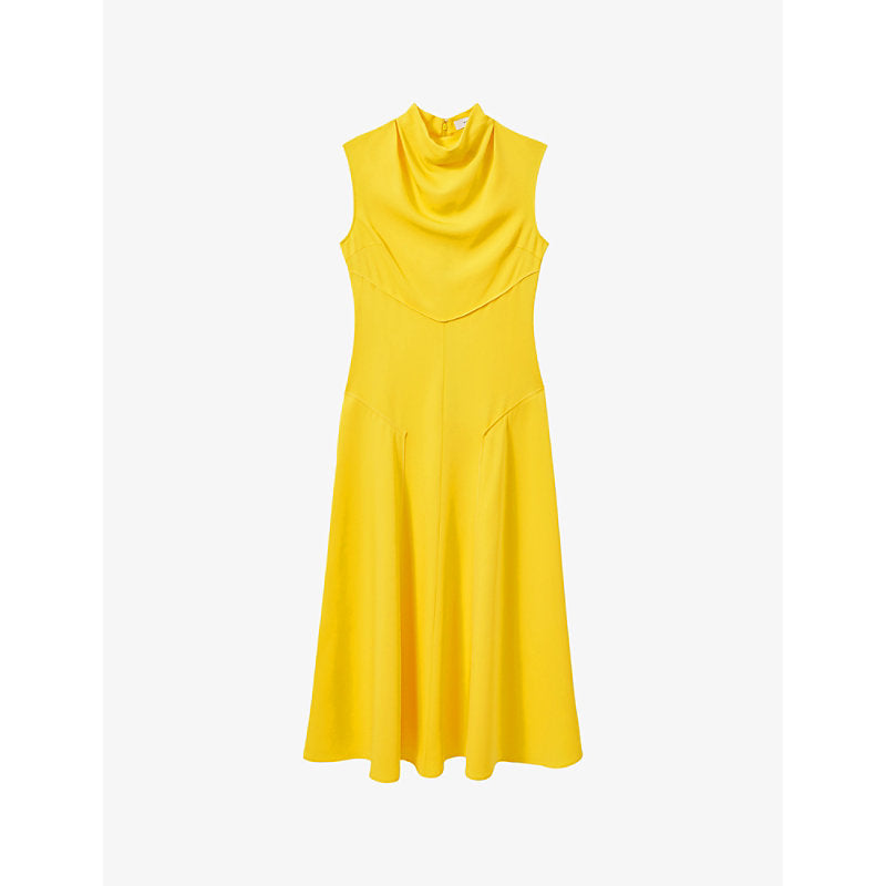 Reiss Georgia cowl-neck sleeveless stretch-woven midi dress | REISS