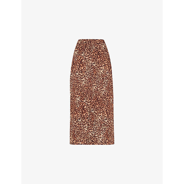 Whistles Animal-print front-split linen-blend midi skirt