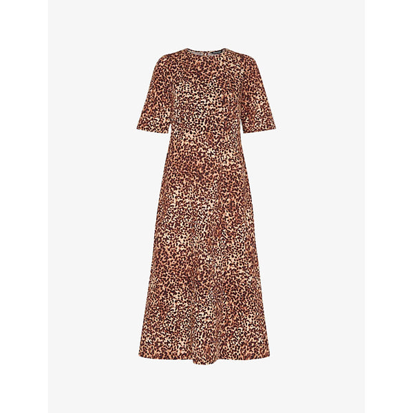 Whistles Veda animal-print short-sleeve linen-blend midi dress | WHISTLES