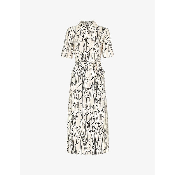 Whistles Fontella bamboo-print short-sleeve woven midi dress | WHISTLES