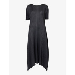 Pleats Please Issey Miyake Short-sleeve asymmetric-hem knitted midi dress | PLEATS PLEASE ISSEY MIYAKE