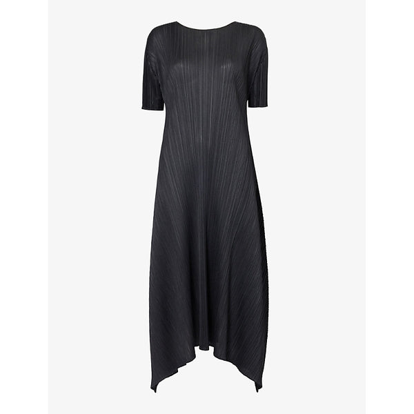 Pleats Please Issey Miyake Short-sleeve asymmetric-hem knitted midi dress