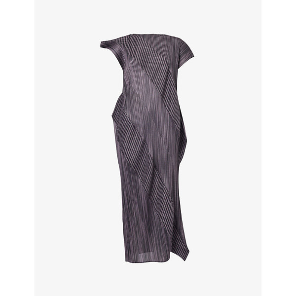 Pleats Please Issey Miyake September asymmetric-neck knitted midi dress