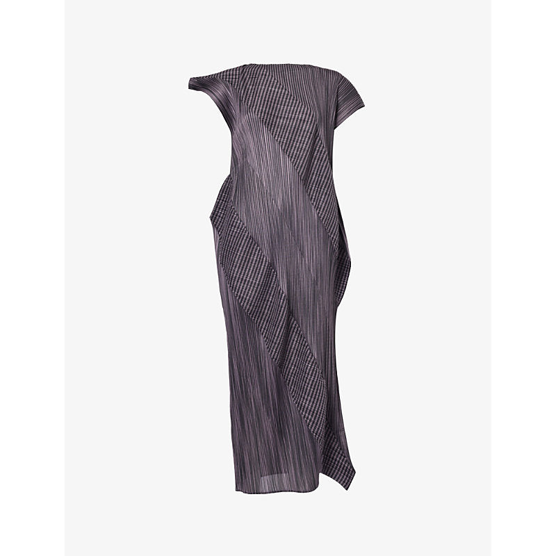 Pleats Please Issey Miyake September asymmetric-neck knitted midi dress | PLEATS PLEASE ISSEY MIYAKE