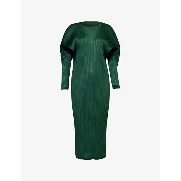 Pleats Please Issey Miyake Round-neck long-sleeve knitted midi dress