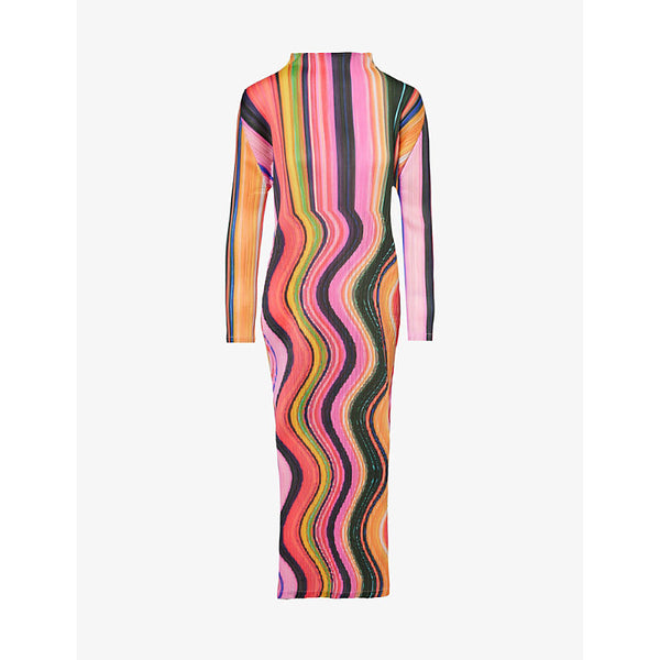 Pleats Please Issey Miyake Abstract-pattern knitted midi dress