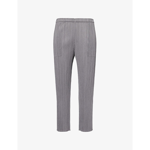 Pleats Please Issey Miyake Elasticated-waistband slim-fit cropped-leg knitted trousers