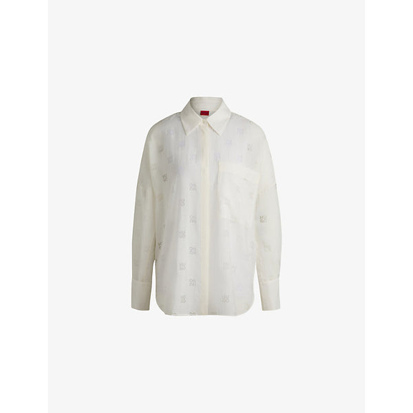 Hugo Brand-devoré oversized-fit woven shirt