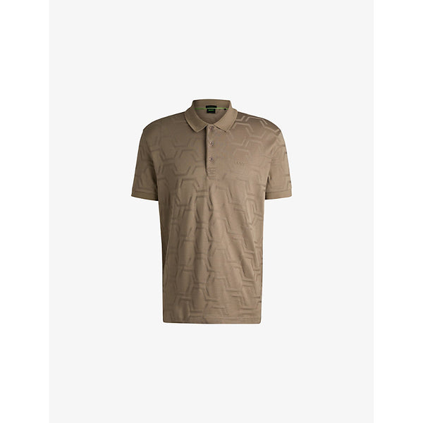 Boss Geometric-jacquard relaxed-fit cotton polo shirt