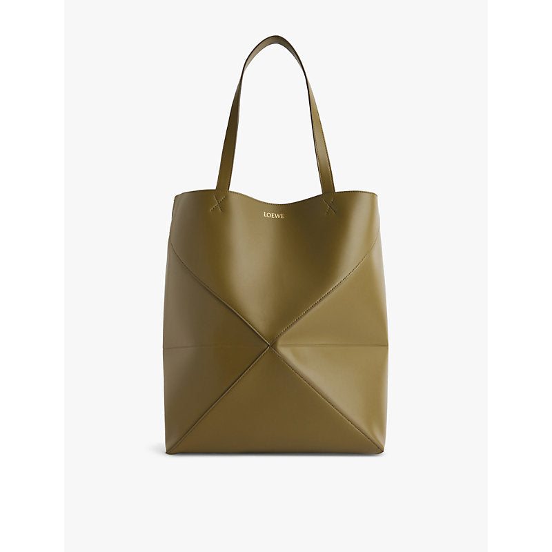  Loewe Puzzle Fold Large foil-print branding leather tote bag