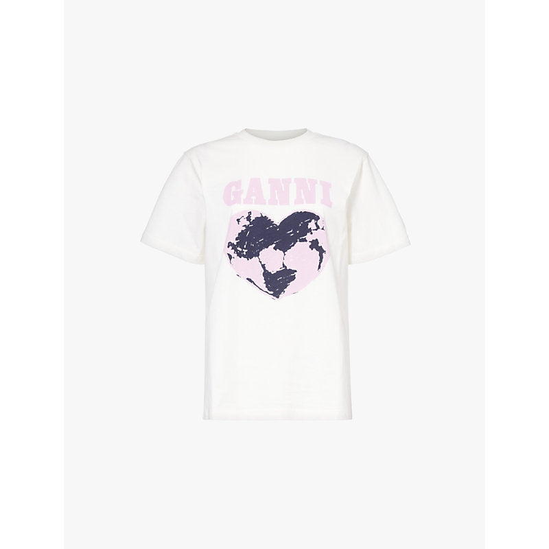  Ganni Heart-print short-sleeve organic-cotton T-shirt