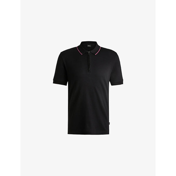 Boss Short-sleeved zip-up cotton polo shirt