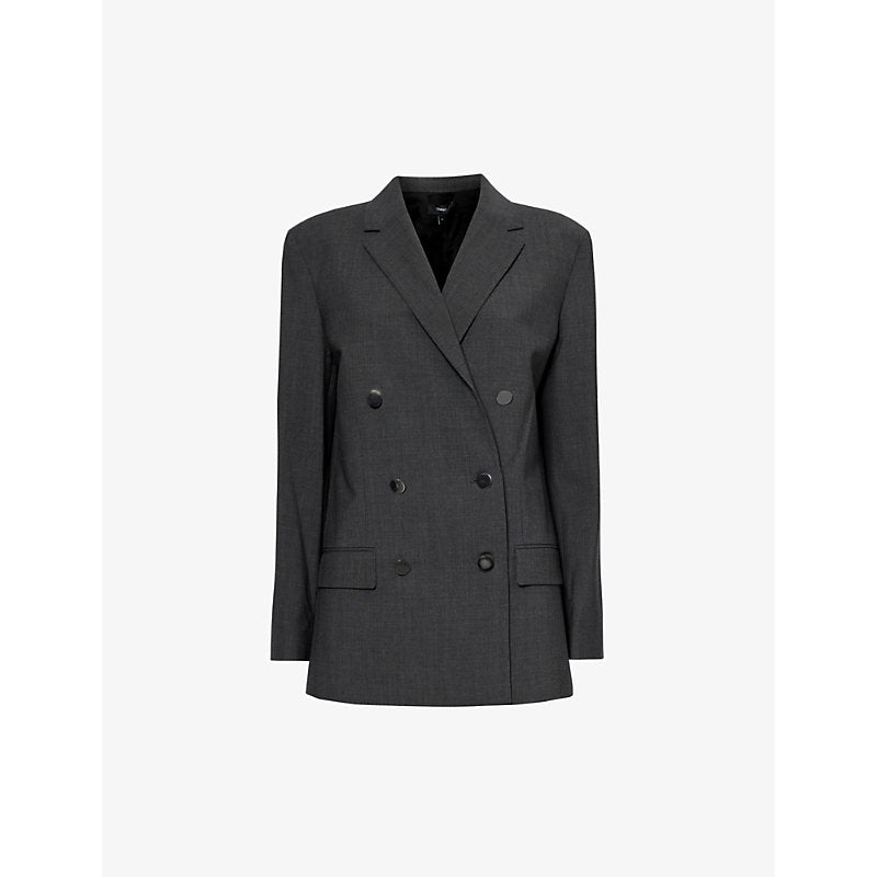  Theory Double-breasted notched-lapel boxy-fit wool-blend blazer