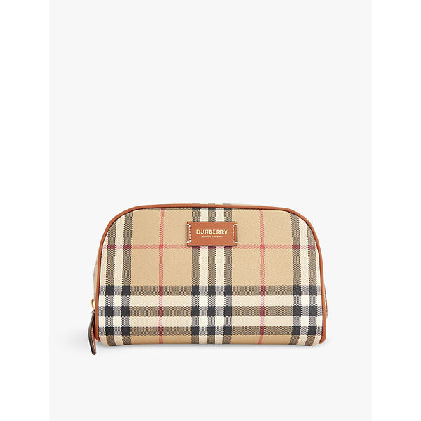  Burberry Check-print brand-patch coated-canvas pouch