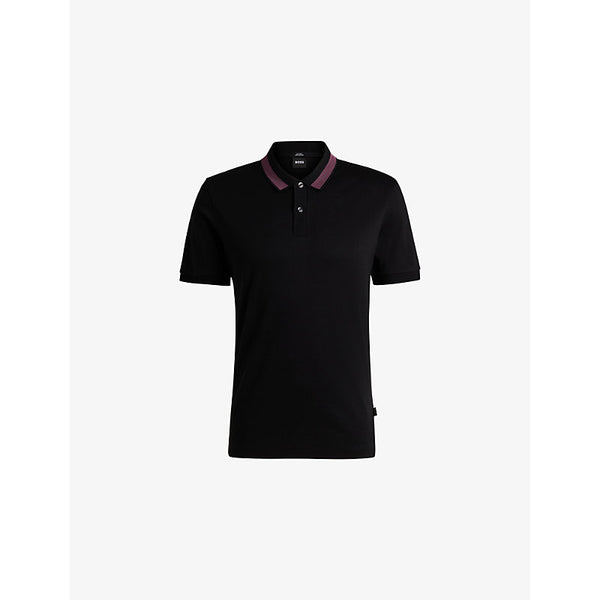 Boss Striped-trim slim-fit cotton-jersey polo shirt