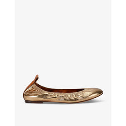 Lanvin Logo-embossed metallic leather ballet flats