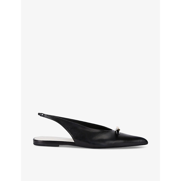 Lanvin Logo-engraved flat leather slingbacks