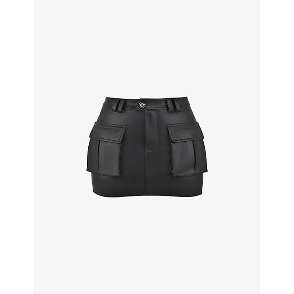  Mistress Rocks Flap-pocket mid-rise faux-leather mini skirt